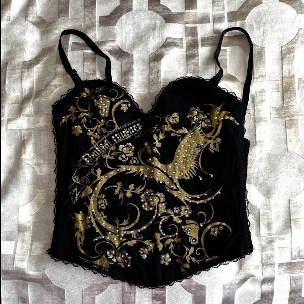 Ribbed Corset with Gold Pattern and Silver Beads Small
